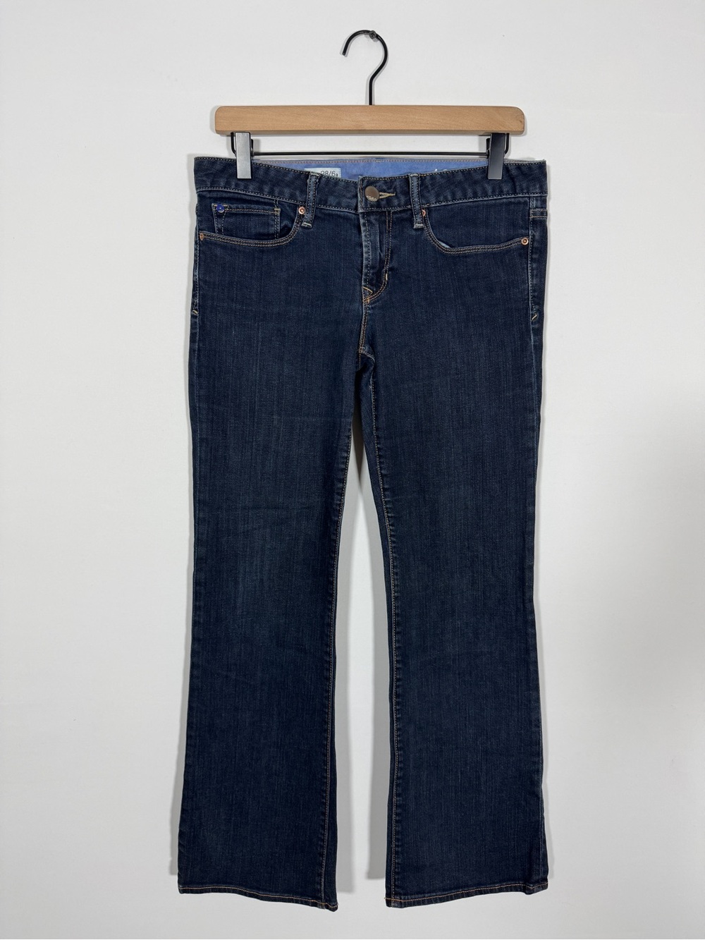 WJ30 {GAP} "Sexy Boot" Short Petite Dark Blue Low Rise Bootcut Denim Jeans